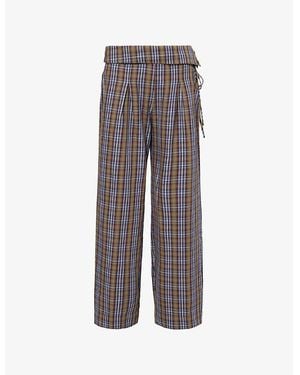 Damson Madder Fia Check Straight-Leg Cotton Pants - Gray
