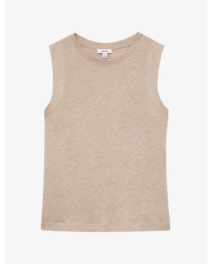 Reiss Amy Sleeveless Crewneck Linen Top - Natural