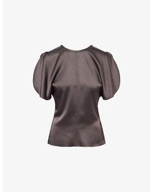 Victoria Beckham Bela Open-Sleeve Satin Top - Grey