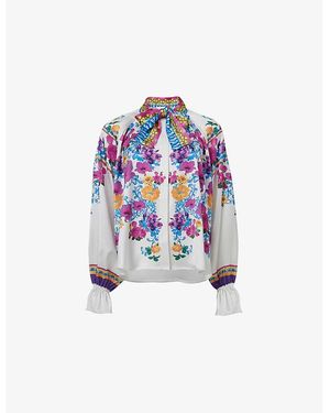 eem Tie-Neck Floral-Print Woven Blouse - Blue
