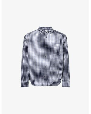 Obey Check-Pattern Logo-Embroidered Cotton Shirt - Blue