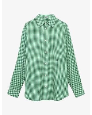 Loewe Double L Embroidery Check Silk-Twill Shirt - Green