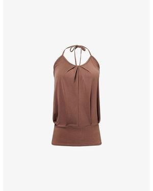 Belle Anna Coin Halterneck Jersey Top - Brown