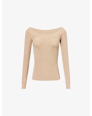 Stella McCartney Boat-Neck Ribbed Lurex Top - Natural