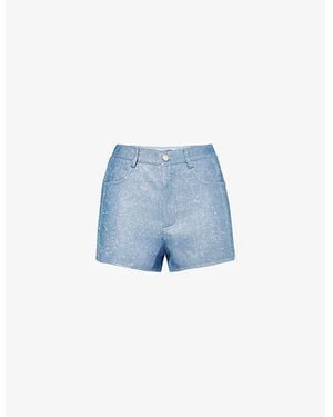 Amy Lynn Roxy Glitter-Embellishment High-Rise Woven Shorts - Blue