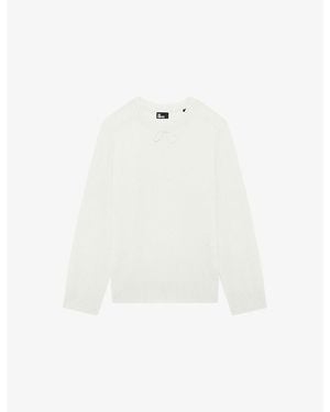 The Kooples Round-Neck Bow-Embellished Cashmere-Blend Jumper - White
