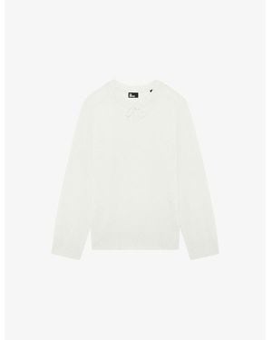 The Kooples Round-Neck Bow-Embellished Cashmere-Blend Jumper - White