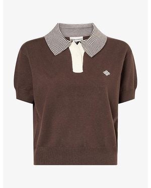 The Couture Club Short-Sleeve Knitted Polo Top - Brown