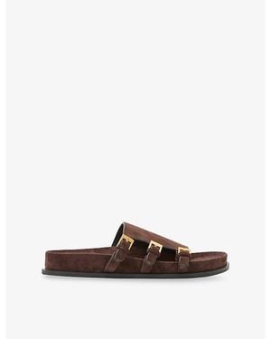 Reiss Lauren Buckle Suede Sandals - Brown