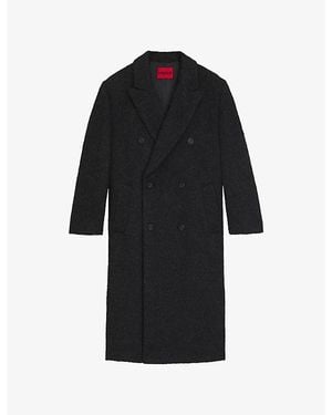 HUGO Double-Breasted Relaxed-Fit Wool-Blend Coat - Black