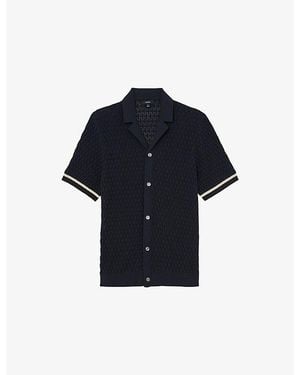 Reiss Bilsby Geometric-Knit Cotton-Blend Shirt - Blue