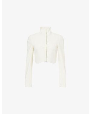 Alaïa Scallop-Trim Cropped Wool Jacket - White