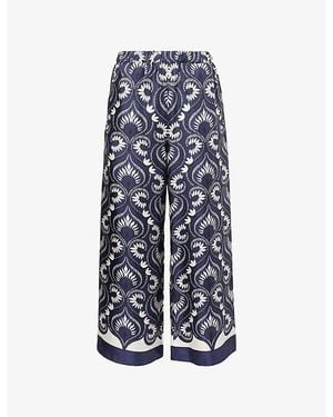 Weekend by Maxmara Graphic-Print Straight-Leg Silk Trousers - Blue