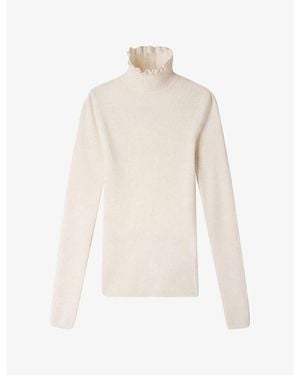 Sandro Ruffled Roll-Neck Wool-Blend Jumper - White