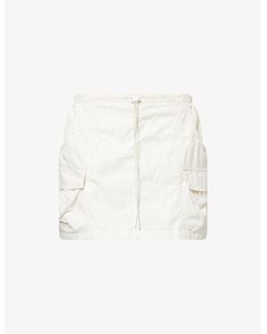 GOOD AMERICAN Twill Drawstring Cotton-Poplin Mini Skirt - White
