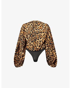 Alaïa Leopard-Print Backless Nylon Body - Brown