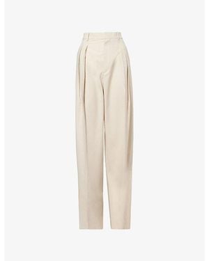 Bottega Veneta Pinstripe Pleated Wool-Blend Trousers - Natural