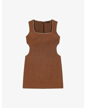 Maje Sleeveless Rhinestone-Embellished Linen-Blend Mini Dress - Brown