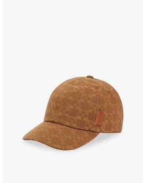 Sandro Grid-Pattern Branded Denim Cap - Brown