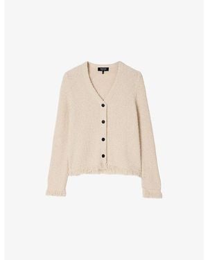 Whistles Fringe-Trim Boucle-Knit Cardigan - Natural