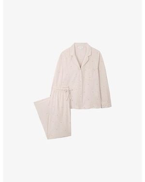 The White Company Heart Stripe Classic Brushed Cotton Pyjama Set - Pink