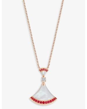 BVLGARI Divas' Dream 18Ct Rose- Mother-Of-Pearl, Pavé Ruby And 0.1Ct Diamond Pendant Necklace - White