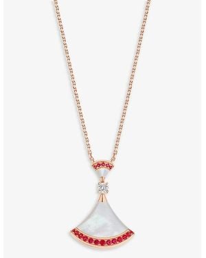 BVLGARI Divas' Dream 18Ct Rose- Mother-Of-Pearl, Pavé Ruby And 0.1Ct Diamond Pendant Necklace - White
