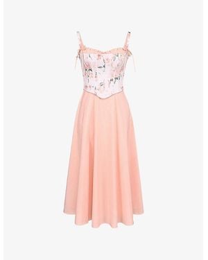 knee length dresses for ladies Faux Suede Mix Media Corset Midi Dress from Moon River exclusive at –  Urbanheer main image 0