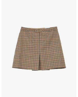 Reiss Willow Puppytooth-Check Wool Mini Skirt - Natural