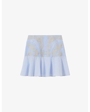 Claudie Pierlot Embroidered Ruffled Cotton Mini Skirt - Blue