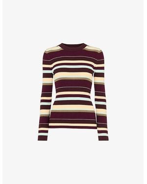 Whistles Crew-Neck Multi-Stripe Knitted Sweater - Red