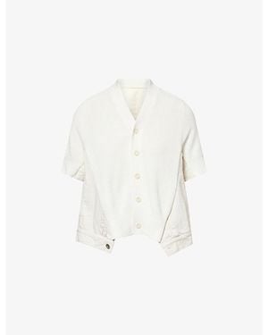 Sacai Knit-Panel V-Neck Cotton-Blend Cardigan - White