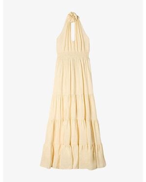 Sandro Sleeveless Flower-Embellished Linen-Blend Maxi Dress - Metallic