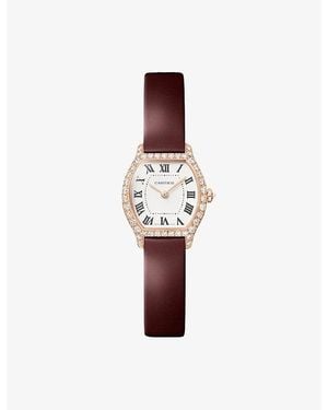 Cartier Tortue Mini Model 18Ct Rose- 0.77Ct Brilliant-Cut Diamond And Leather Strap Quartz Watch - Red