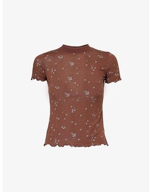 THE NAP CO Flower-Print Short-Sleeves Stretch-Woven Pyjama Top - Brown