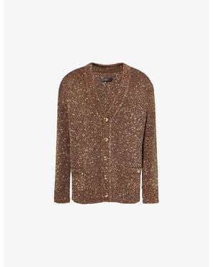 Amiri Sequin-Embellished V-Neck Knit Cardigan - Brown