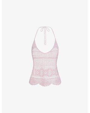 Skims Halterneck Cotton-Crochet Cami Top - Pink