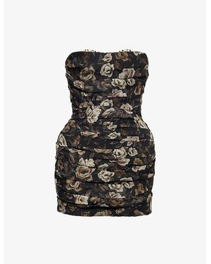 Magda Butrym Strapless Floral Silk Mini Dress - Black