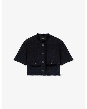 Maje Short Button-Down Tweed Jacket - Black