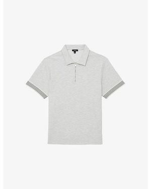 Reiss Ss Half Zip Tape Insert Polo - White