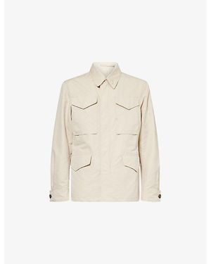 Eleventy Collared Cotton-Silk Safari Jacket - Natural