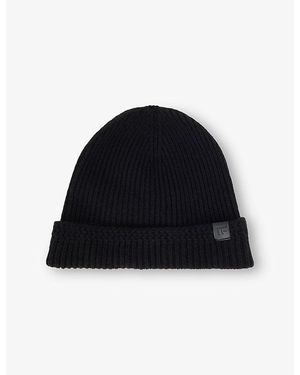 Tom Ford Branded-Tab Ribbed Cashmere Beanie Hat - Black