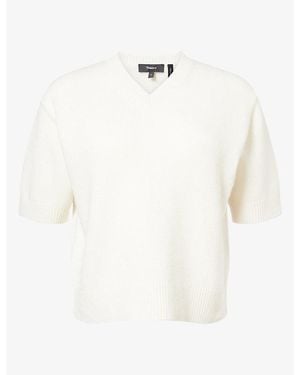 Theory V-Neck Cashmere Knit T-Shirt - White