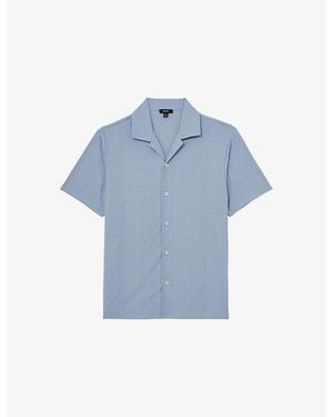 Reiss Frederick Cuban-Collar Jacquard Stretch-Woven Shirt - Blue