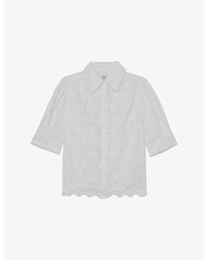 Reiss Edwina Floral-Embroidered Cotton Shirt - White