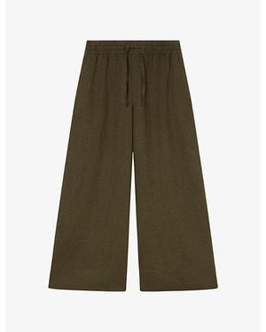 Whistles Wide-Leg Drawstring-Waist Linen Trousers - Green