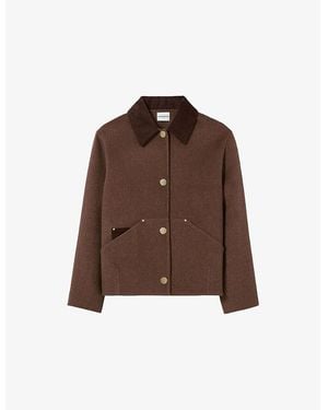 Claudie Pierlot Corduroy-Collar Wool-Blend Coat - Brown