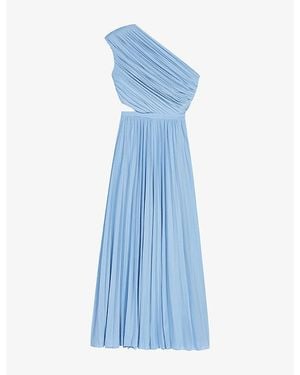Maje Pleated One-Shoulder Woven Maxi Dress - Blue