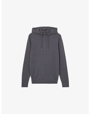 Reiss Holland Long-Sleeve Knitted Wool Hoody - Blue