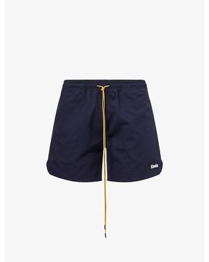 Rhude Logo-Embroidery Cotton Twill Shorts - Blue